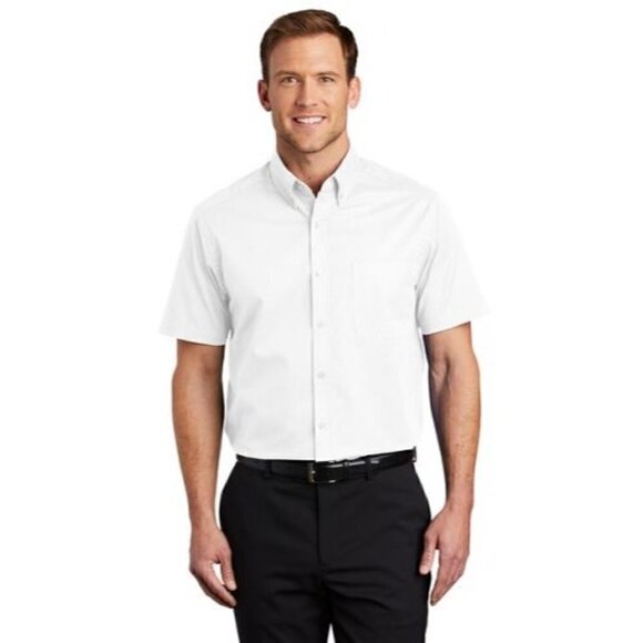 NWOT - Port Authority® Men's Short Sleeve Easy Care Shirt - White/Light Stone - - Picture 1 of 6